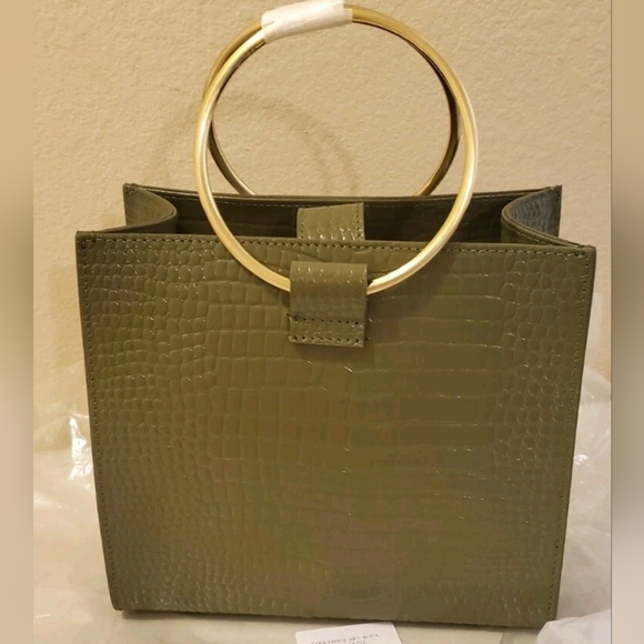 Tara Zadeh  Croco Art  Roya Olive Dual Ring Mini Tote Handbag - Picture 4 of 10